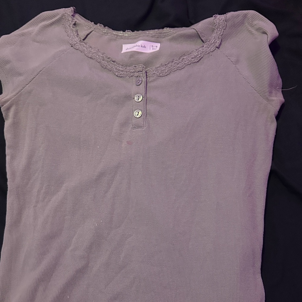 abercrombie kids Lavender Ribbed Lace-Trim Henley Top